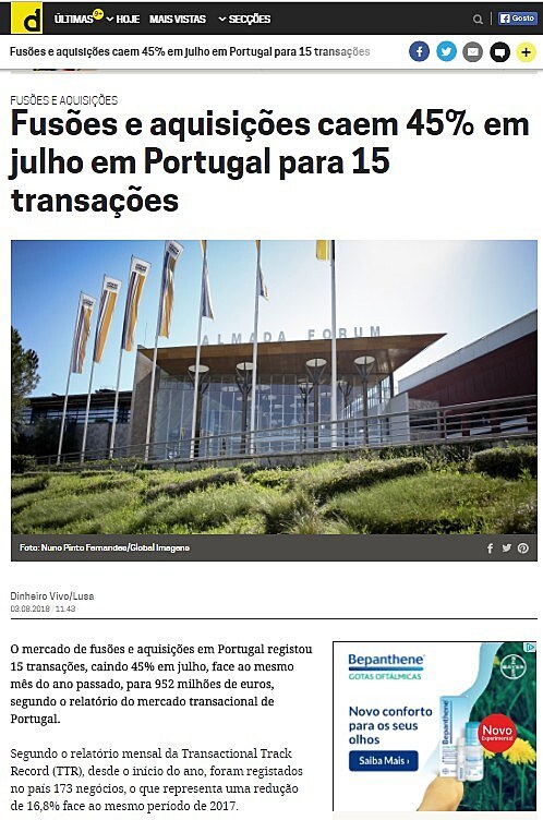 Fuses e aquisies caem 45% em julho em Portugal para 15 transaes